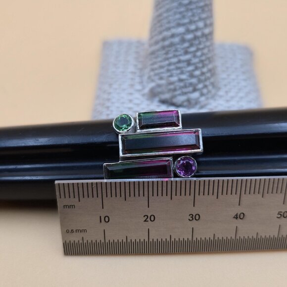 Size 10.75 Sterling Silver Watermelon Quartz Gems Band Ring A6023 - Picture 8 of 9